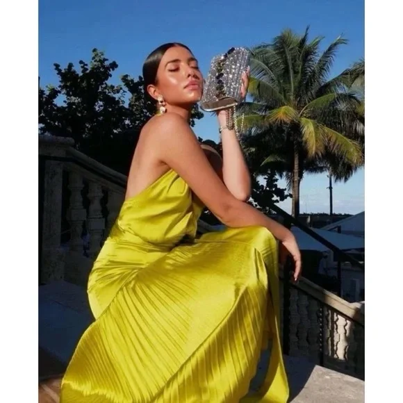 amur dixon satin halter dress AMUR Dixon Halter Dress in Citrine Green